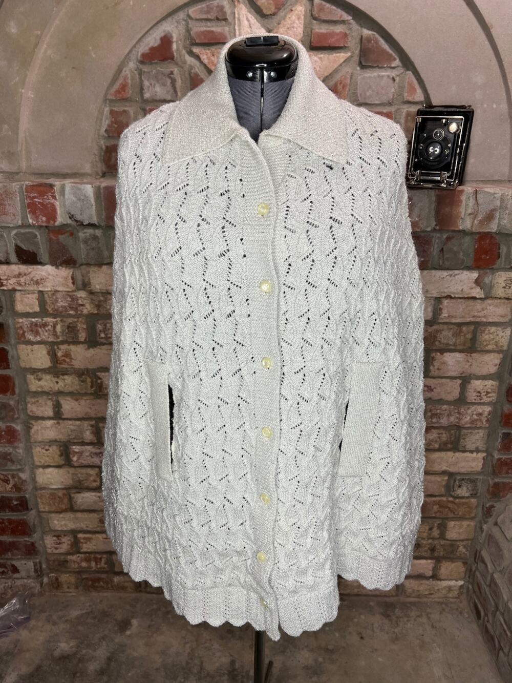 Sherry Gale crocheted sweater cape gray silver metallic 1950s